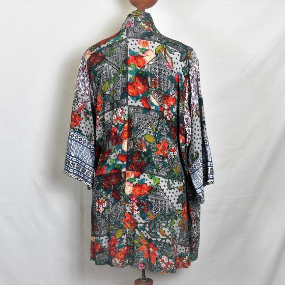 VINCENTE Blouse Top S Multi Floral Long Sleeve Wrap Machine Wash - Picture 4 of 5